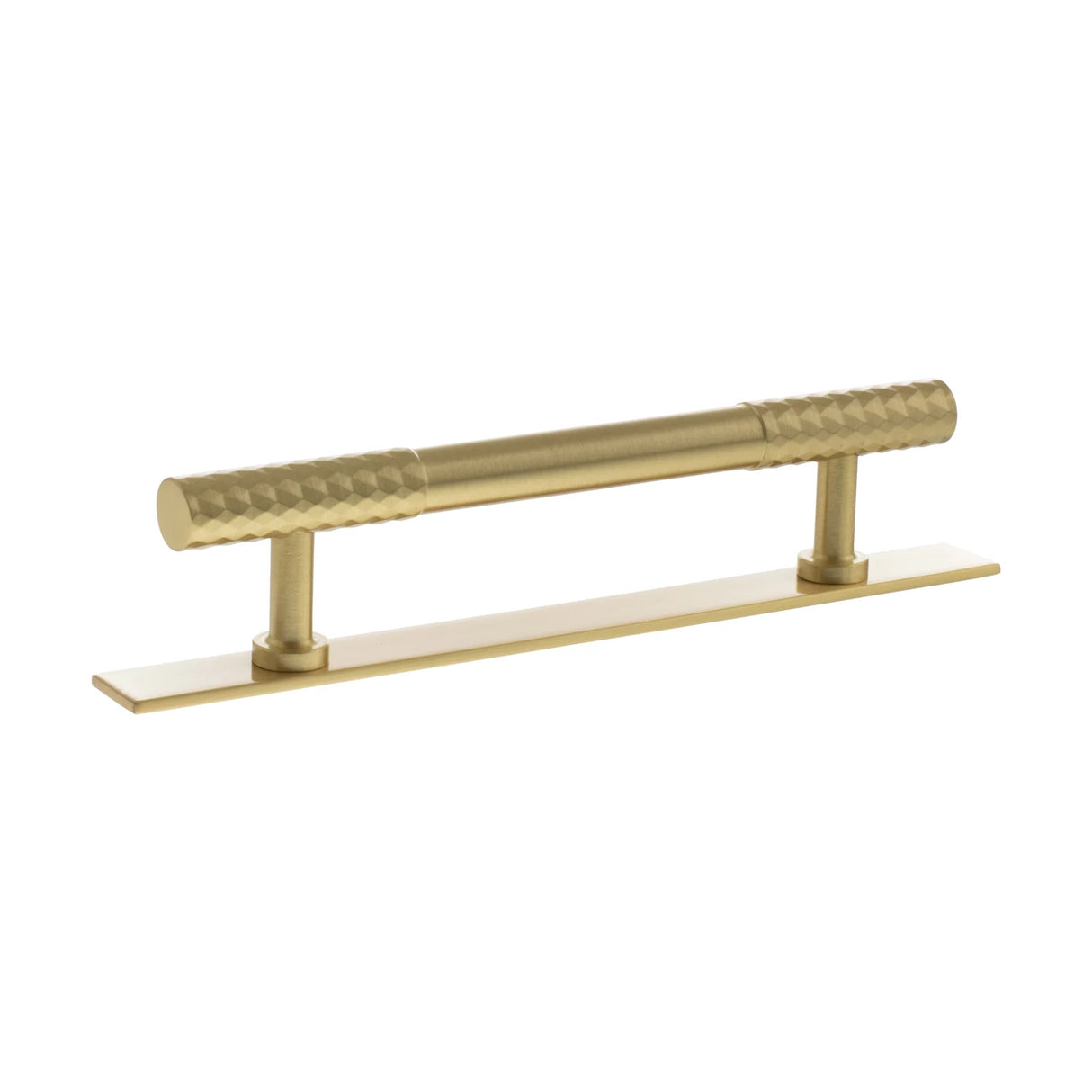 Millhouse Brass Satin Brass 128mm Chrysler Diamond T-Bar Cabinet Pull Handle on Backplate  |  MHCDB17128SB
