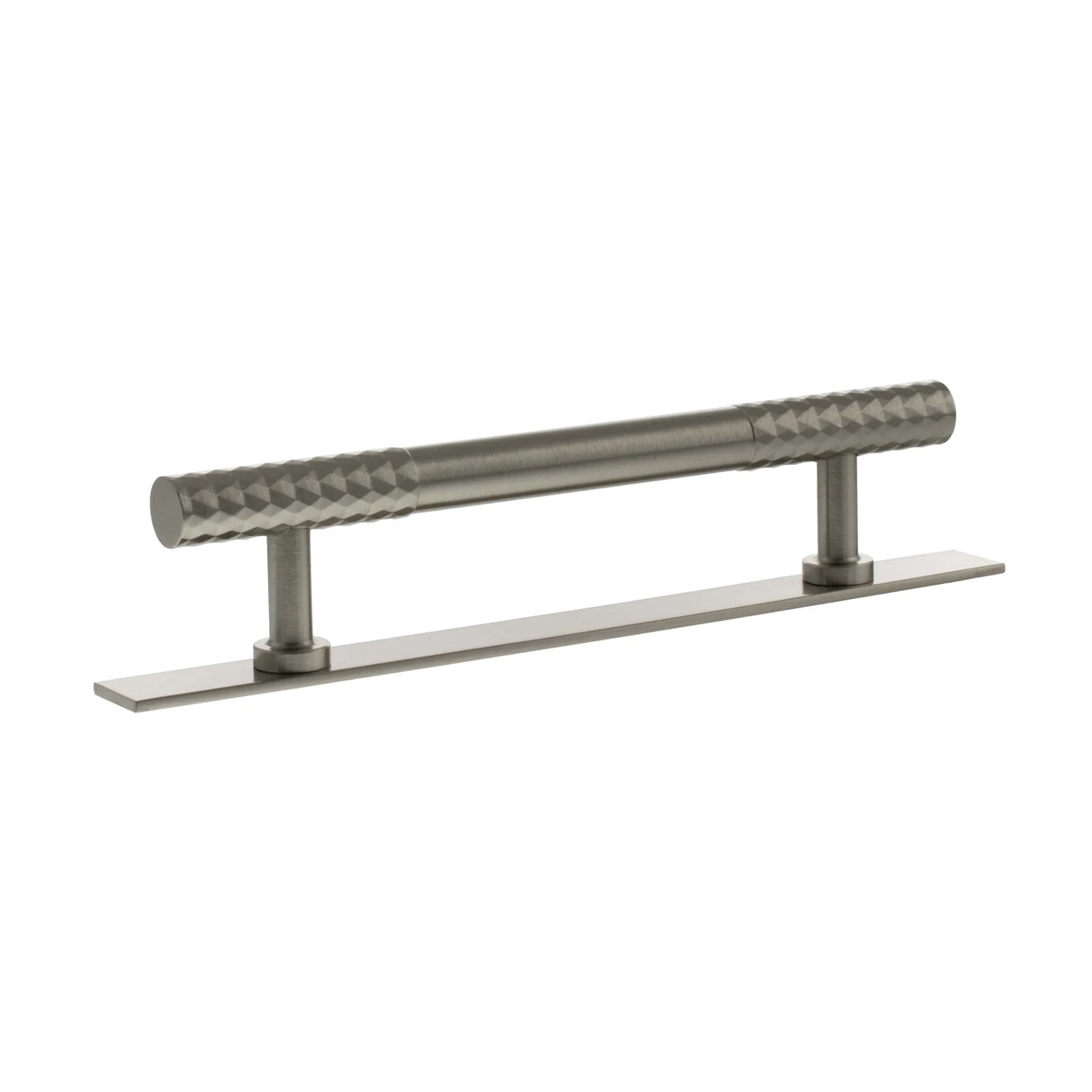 Millhouse Brass Satin Nickel 128mm Chrysler Diamond T-Bar Cabinet Pull Handle on Backplate  |  MHCDB17128SN
