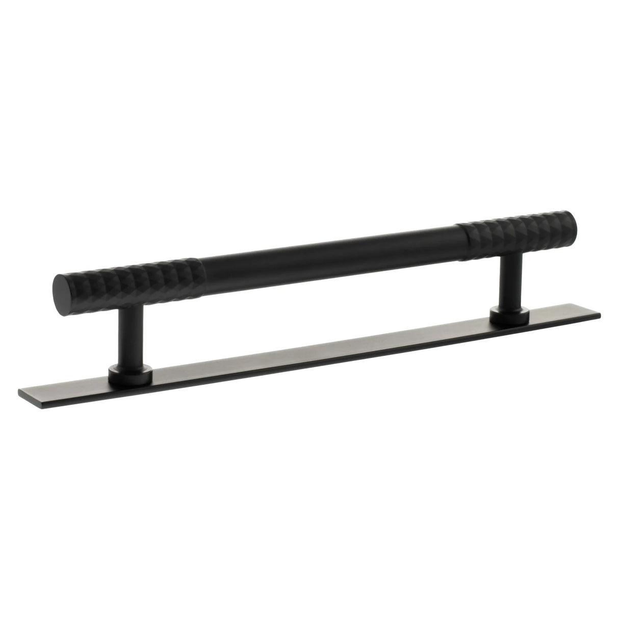 Millhouse Brass Matt Black 160mm Chrysler Diamond T-Bar Cabinet Pull Handle on Backplate  |  MHCDB17160MB