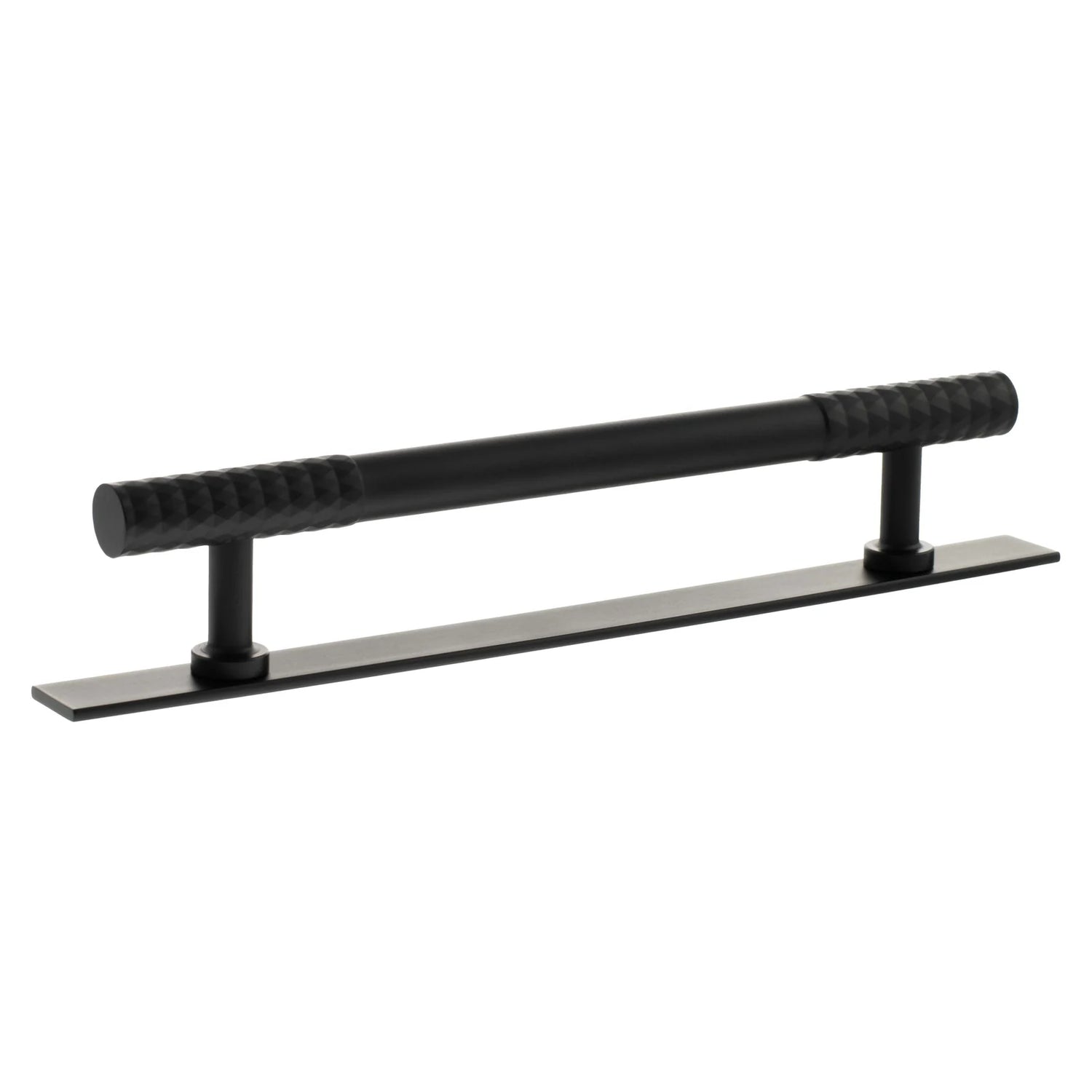 Millhouse Brass Matt Black 160mm Chrysler Diamond T-Bar Cabinet Pull Handle on Backplate  |  MHCDB17160MB