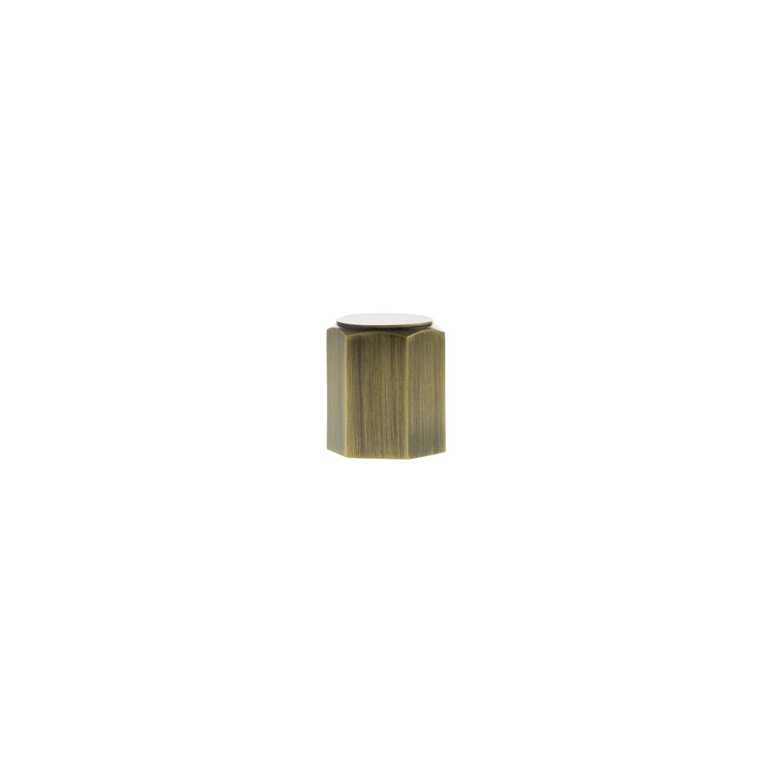 Millhouse Brass Antique Brass Pennington Hexagonal Cylinder Cabinet Knob  |  MHCH1420AB