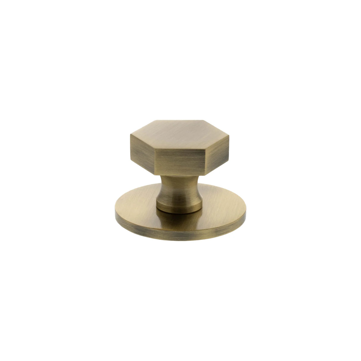 Millhouse Brass Antique Brass Pennington Hexagonal Cabinet Knob Handle on Backplate  |  MHCHB1532AB
