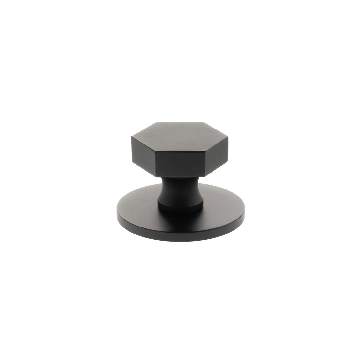 Millhouse Brass Matt Black Pennington Hexagonal Cabinet Knob Handle on Backplate  |  MHCHB1532MB