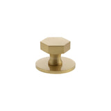 Millhouse Brass Satin Brass Pennington Hexagonal Cabinet Knob Handle on Backplate  |  MHCHB1532SB
