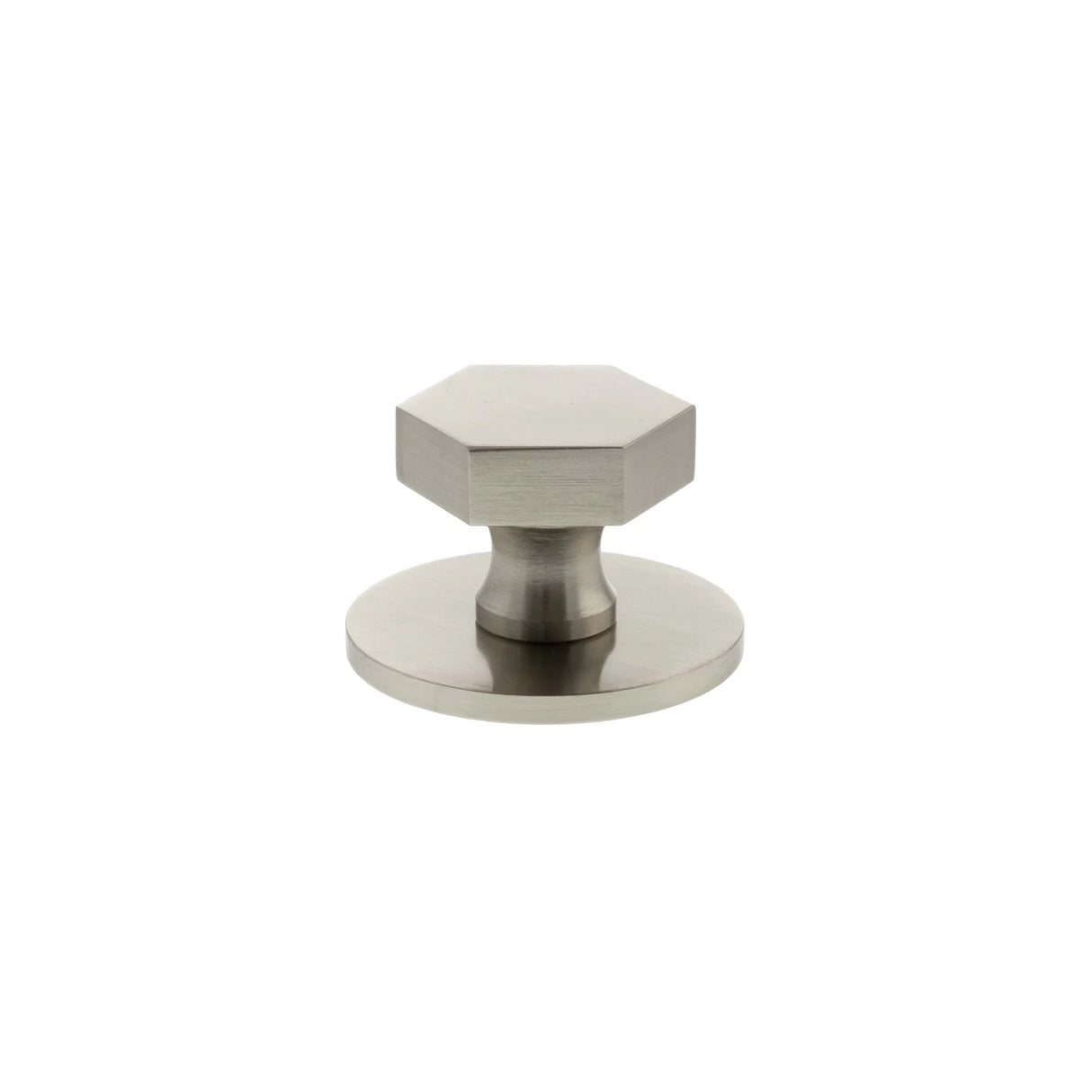 Millhouse Brass Satin Nickel Pennington Hexagonal Cabinet Knob Handle on Backplate  |  MHCHB1532SN