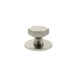 Millhouse Brass Satin Nickel Pennington Hexagonal Cabinet Knob Handle on Backplate  |  MHCHB1532SN