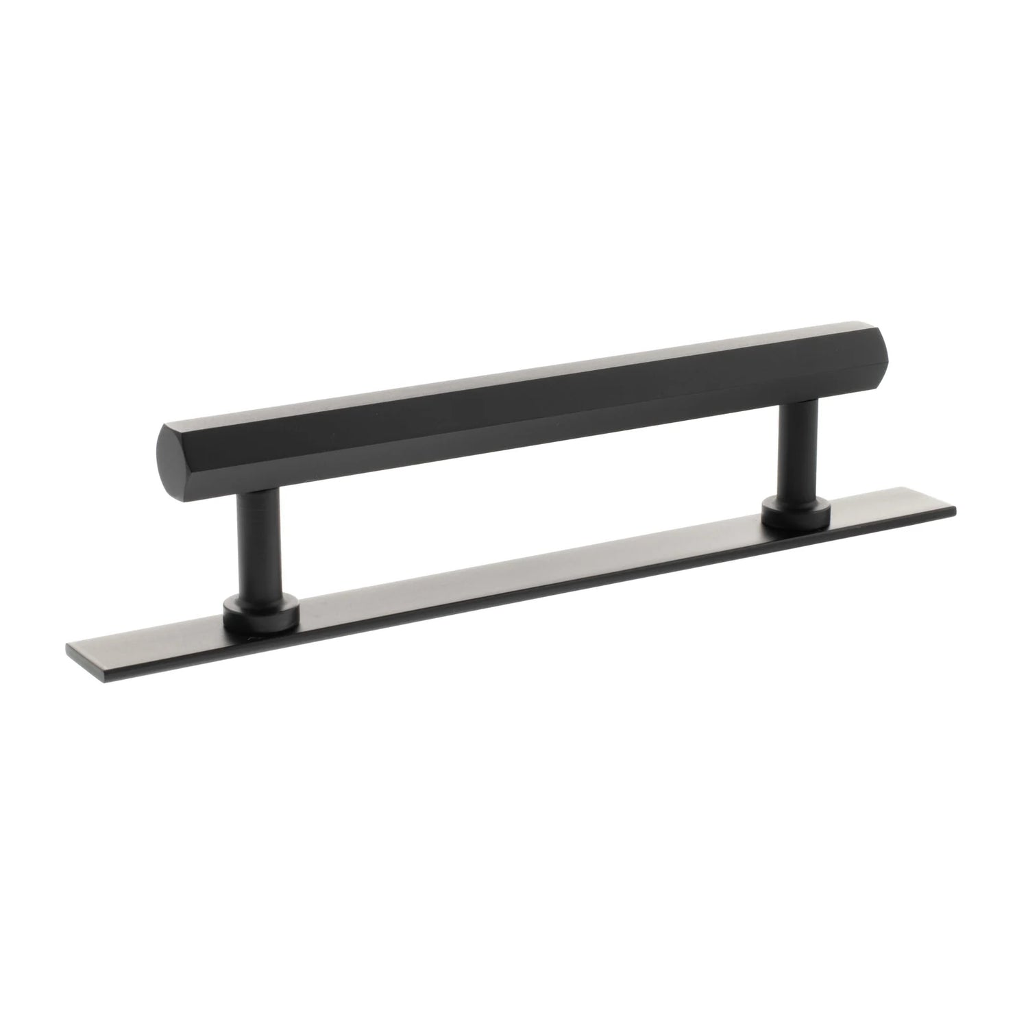 Millhouse Brass Matt Black 128mm Pennington Hexagonal T-Bar Cabinet Pull Handle on Backplate  |  MHCHB17128MB