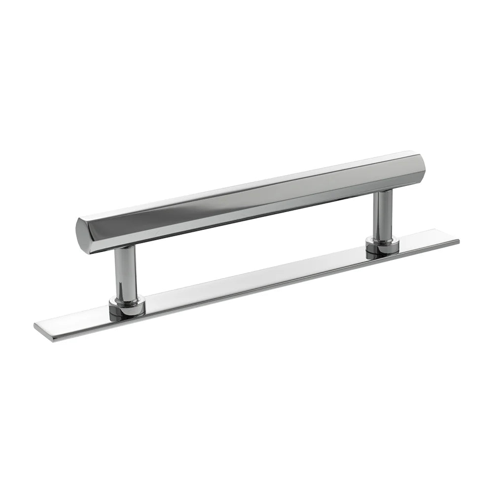 Millhouse Brass Polished Chrome 128mm Pennington Hexagonal T-Bar Cabinet Pull Handle on Backplate  |  MHCHB17128PC