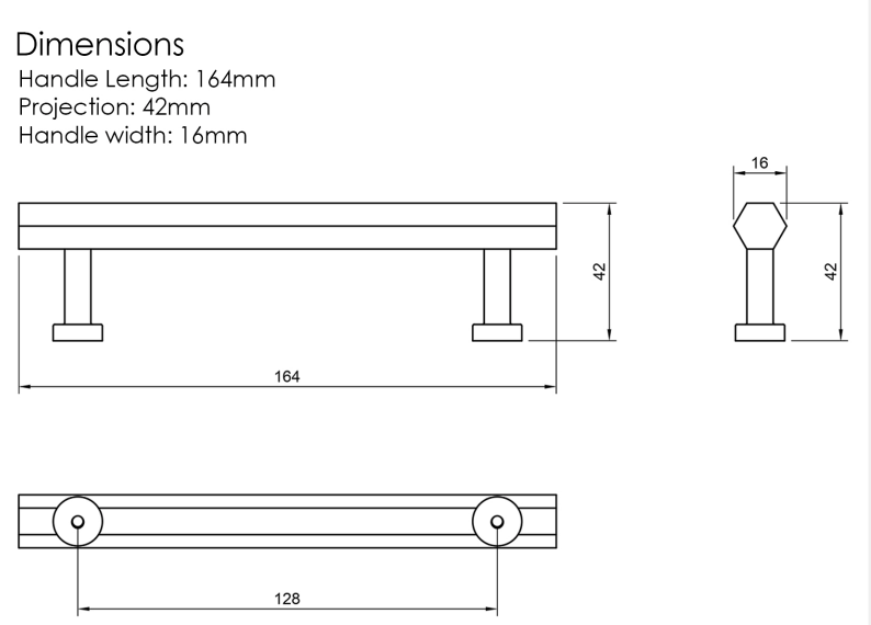 Millhouse Brass Urban Dark Bronze 128mm Pennington Hexagonal T-Bar Cabinet Pull Handle  |  MHCH17128UDB
