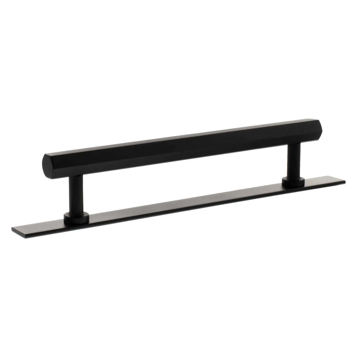 Millhouse Brass Matt Black 160mm Pennington Hexagonal T-Bar Cabinet Pull Handle on Backplate  |  MHCHB17160MB