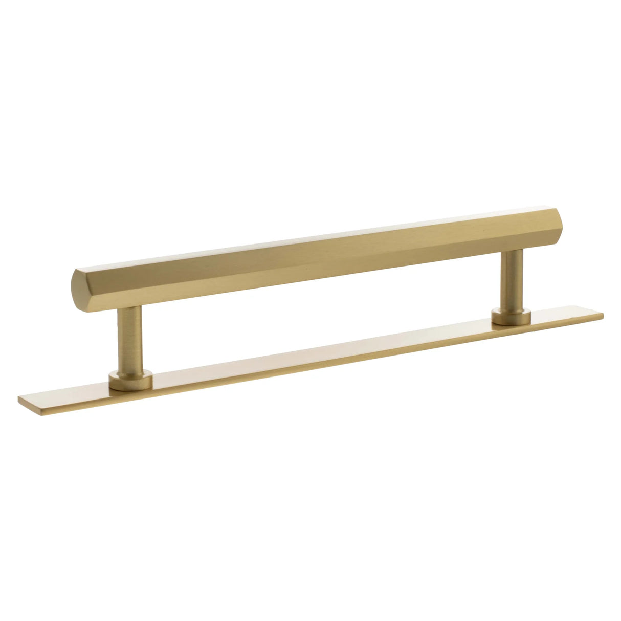 Millhouse Brass Satin Brass 160mm Pennington Hexagonal T-Bar Cabinet Pull Handle on Backplate  |  MHCHB17160SB