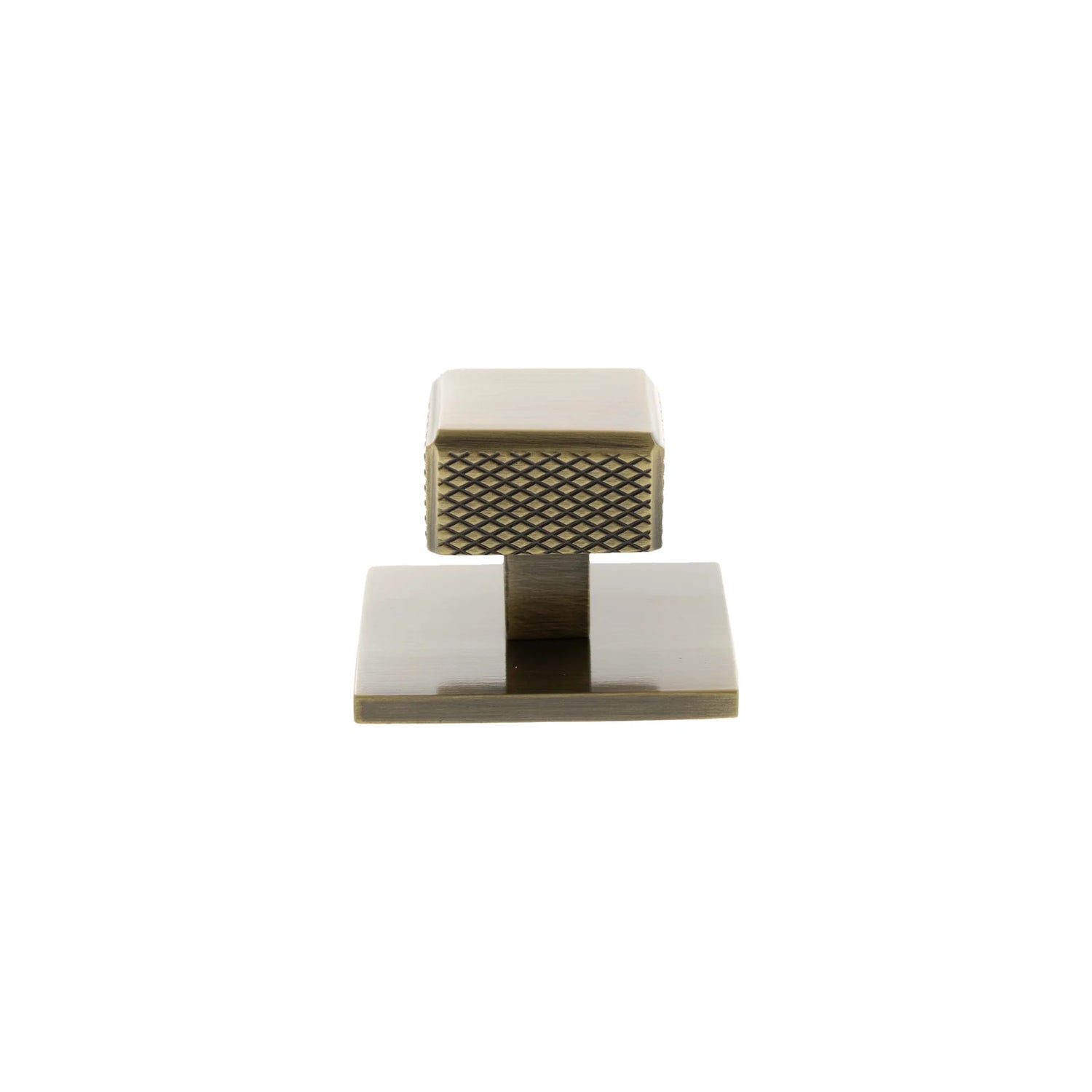 Millhouse Brass Antique Brass Eiffel Knurled Square Cabinet Knob on Backplate  |  MHCKB1230AB