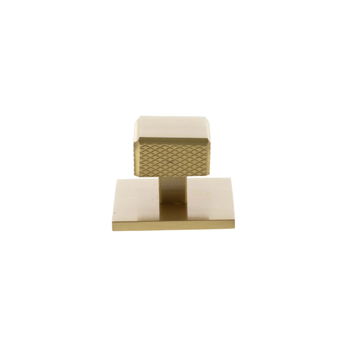 Millhouse Brass Satin Brass Eiffel Knurled Square Cabinet Knob on Backplate  |  MHCKB1230SB
