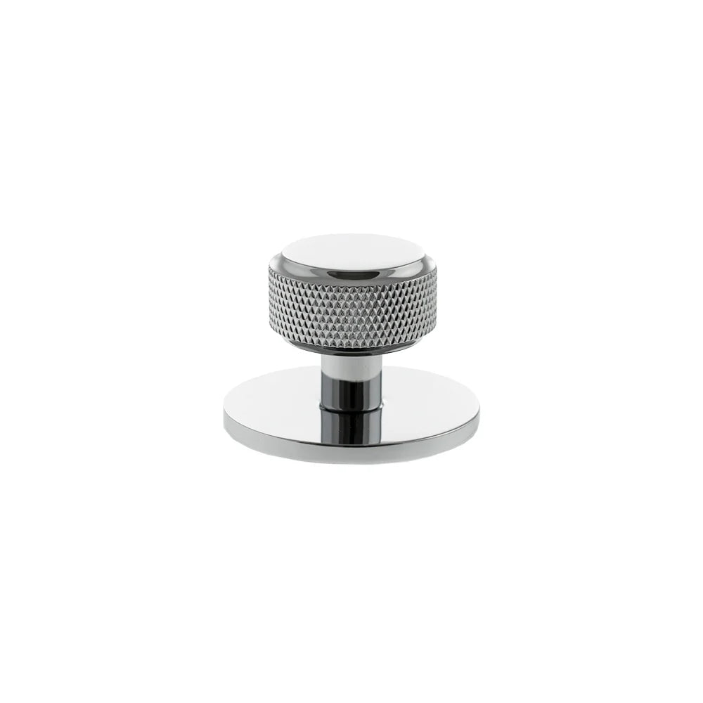 Millhouse Brass Polished Chrome Eiffel Knurled Round Cabinet Knob on Backplate  |  MHCKB1532PC
