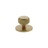 Millhouse Brass Satin Brass Eiffel Knurled Round Cabinet Knob on Backplate  |  MHCKB1532SB