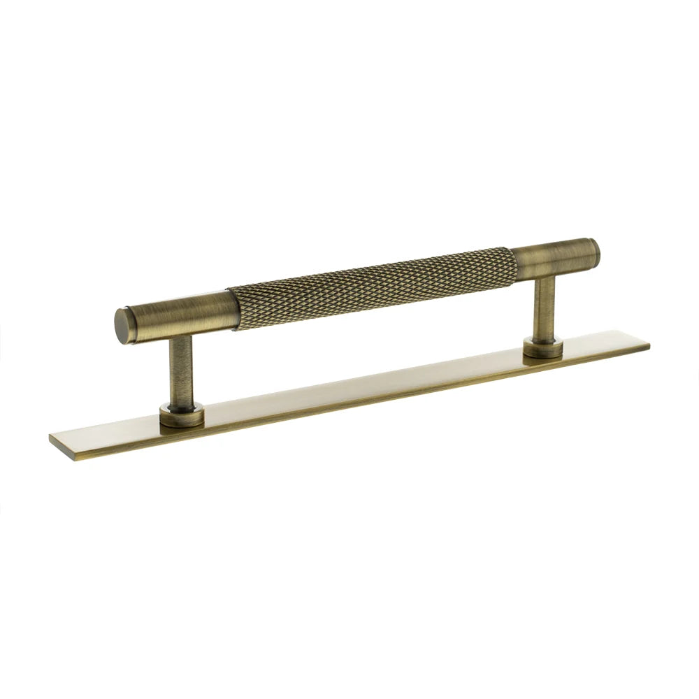 Millhouse Brass Antique Brass 128mm Eiffel Knurled T-Bar Cabinet Pull Handle on Backplate  |  MHCKB17128AB