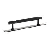 Millhouse Brass Matt Black 128mm Eiffel Knurled T-Bar Cabinet Pull Handle on Backplate  |  MHCKB17128MB
