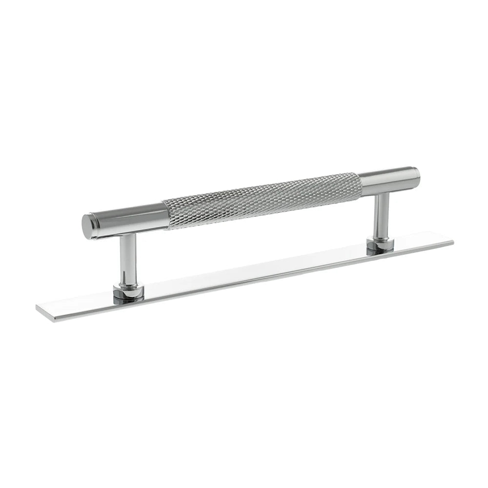 Millhouse Brass Polished Chrome 128mm Eiffel Knurled T-Bar Cabinet Pull Handle on Backplate  |  MHCKB17128PC