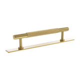 Millhouse Brass Satin Brass 128mm Eiffel Knurled T-Bar Cabinet Pull Handle on Backplate  |  MHCKB17128SB