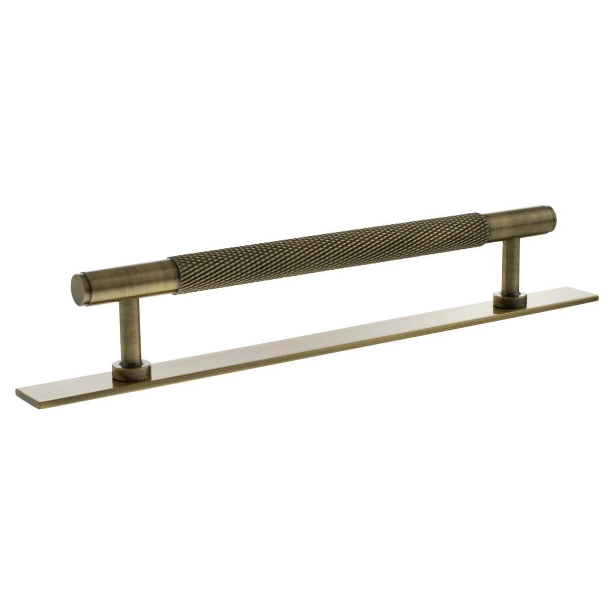 Millhouse Brass Antique Brass 160mm Eiffel Knurled T-Bar Cabinet Pull Handle on Backplate  |  MHCKB17160AB