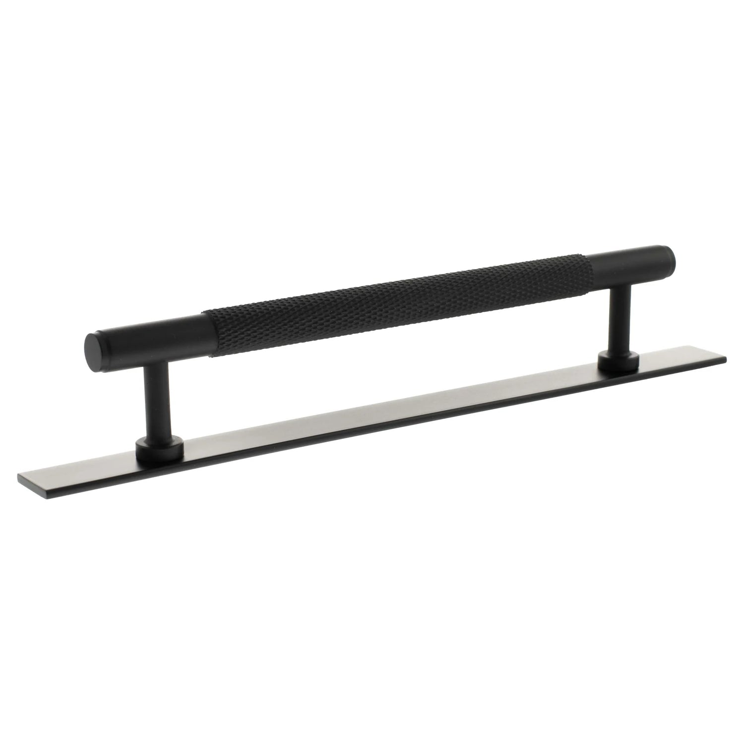 Millhouse Brass Matt Black 160mm Eiffel Knurled T-Bar Cabinet Pull Handle on Backplate  |  MHCKB17160MB