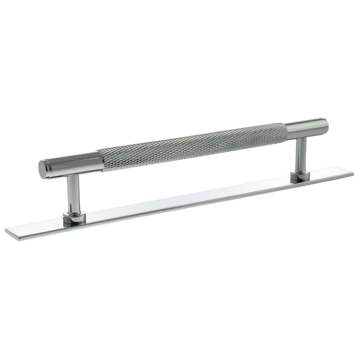 Millhouse Brass Polished Chrome 160mm Eiffel Knurled T-Bar Cabinet Pull Handle on Backplate  |  MHCKB17160PC
