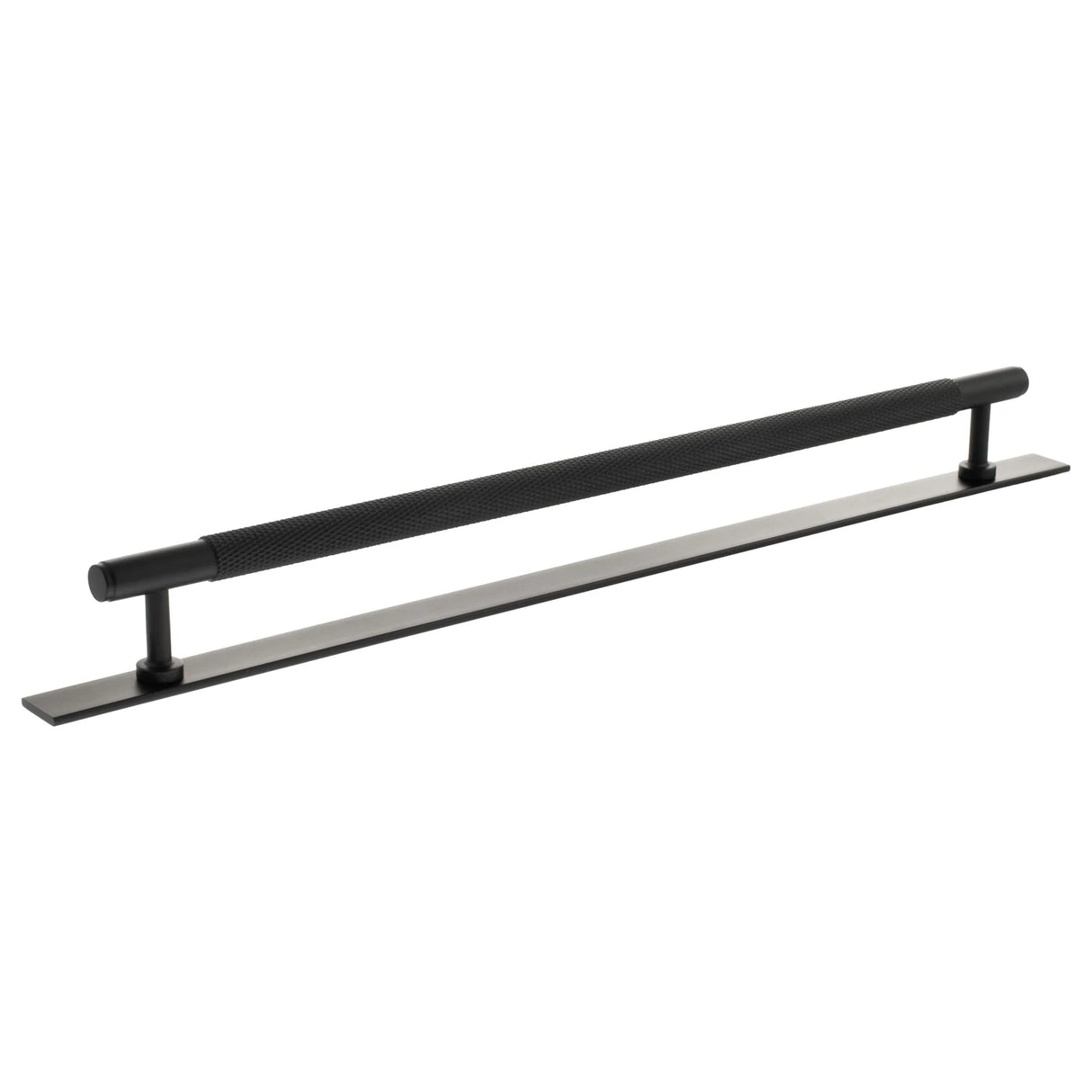 Millhouse Brass Matt Black 320mm Eiffel Knurled T-Bar Cabinet Pull Handle on Backplate  |  MHCKB17320MB