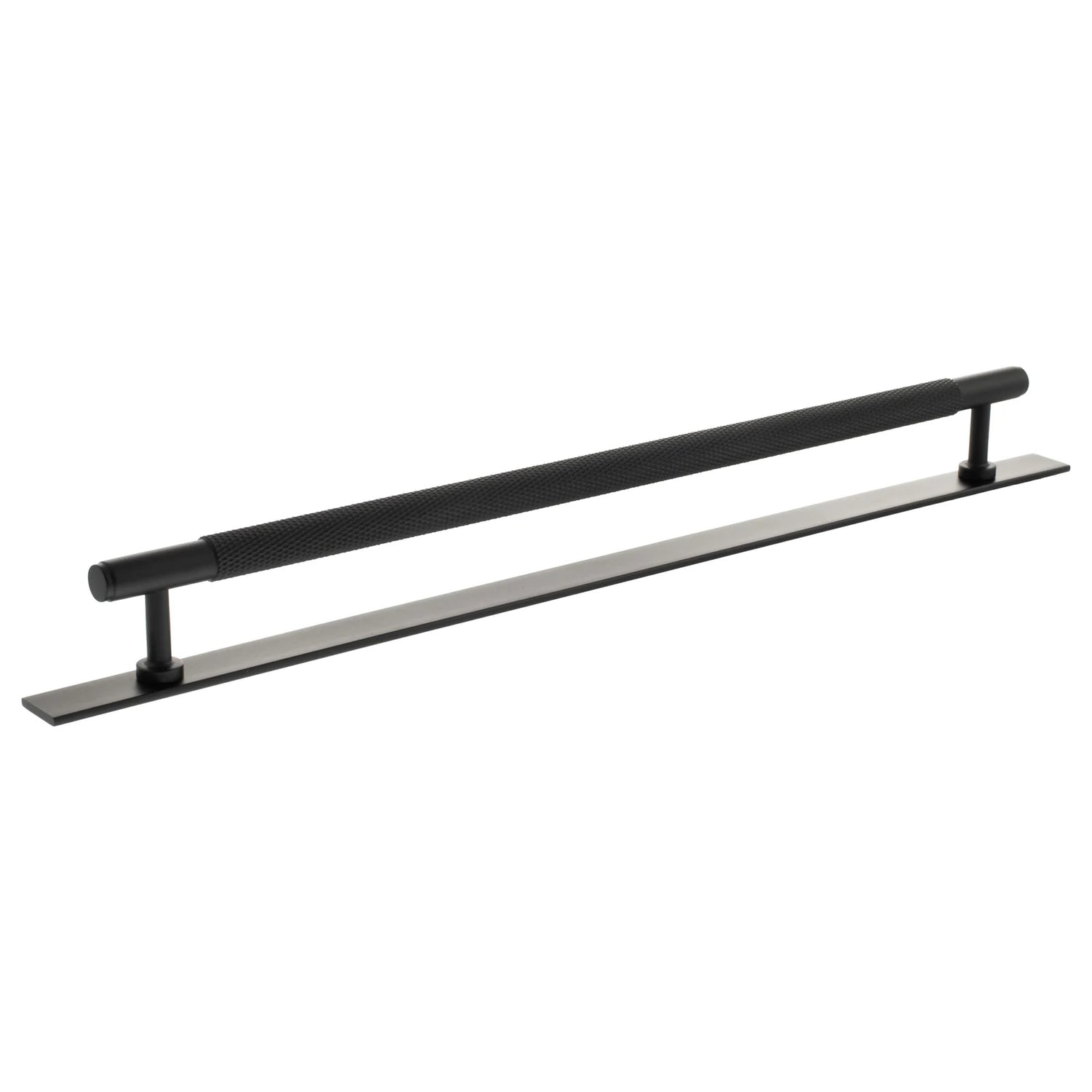 Millhouse Brass Matt Black 320mm Eiffel Knurled T-Bar Cabinet Pull Handle on Backplate  |  MHCKB17320MB