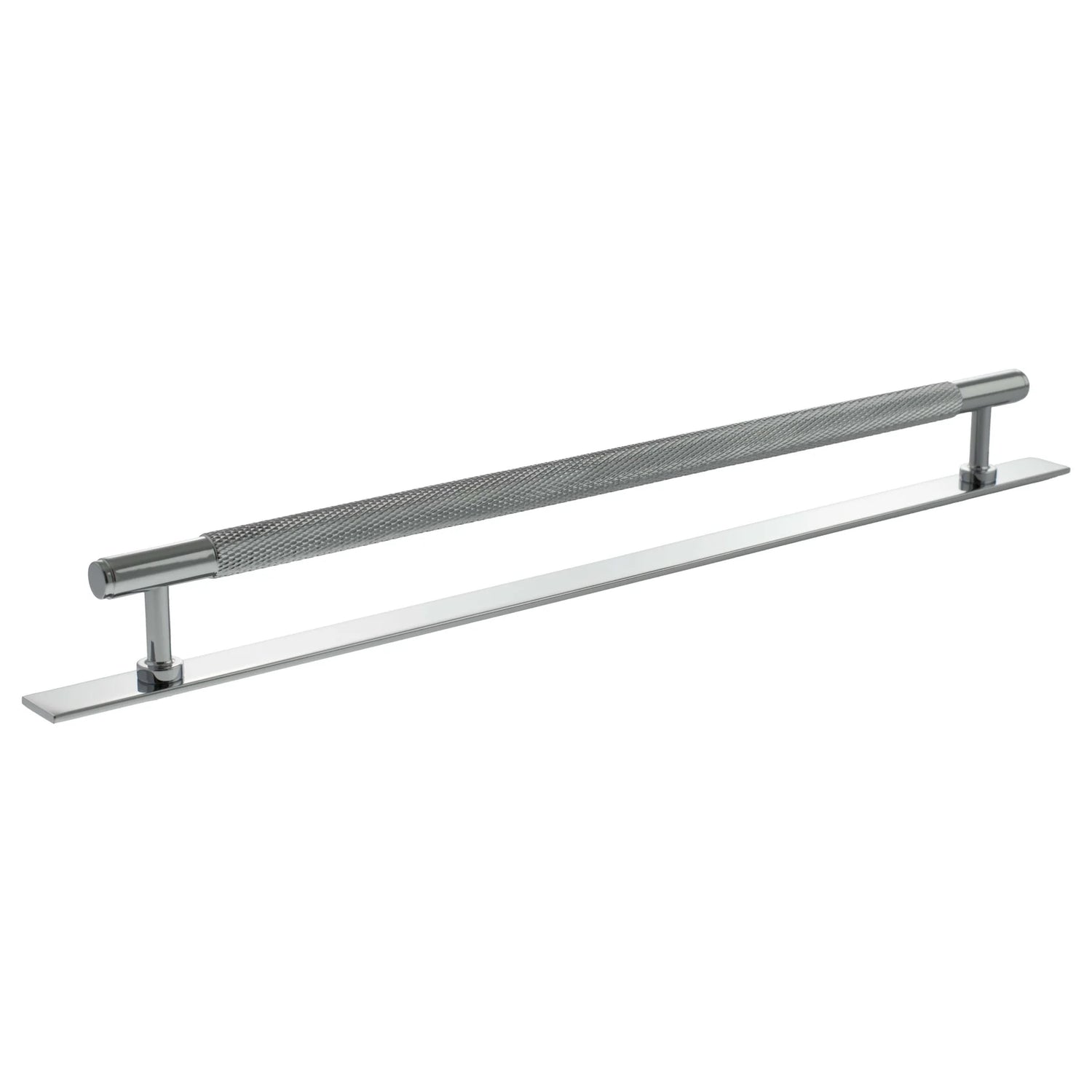 Millhouse Brass Polished Chrome 320mm Eiffel Knurled T-Bar Cabinet Pull Handle on Backplate  |  MHCKB17320PC