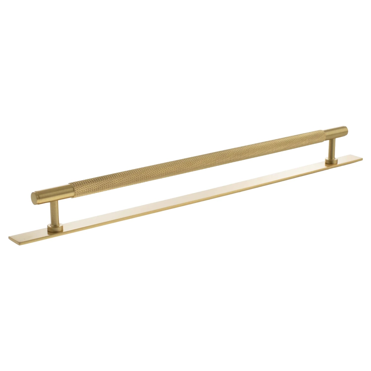 Millhouse Brass Satin Brass 320mm Eiffel Knurled T-Bar Cabinet Pull Handle on Backplate  |  MHCKB17320SB