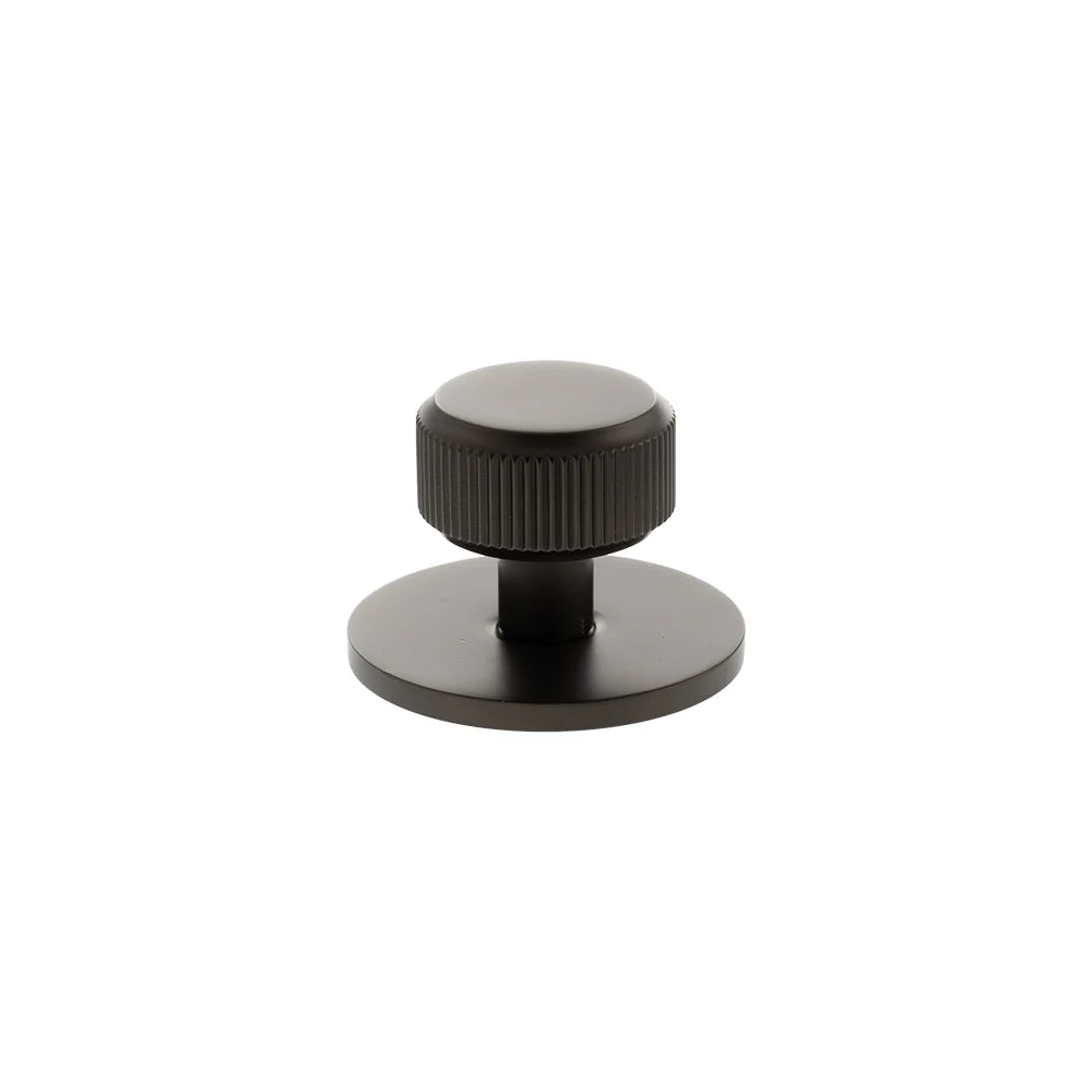 Millhouse Brass Urban Dark Bronze Battersea Linear Round Cabinet Knob on Backplate  |  MHCLB1532UDB