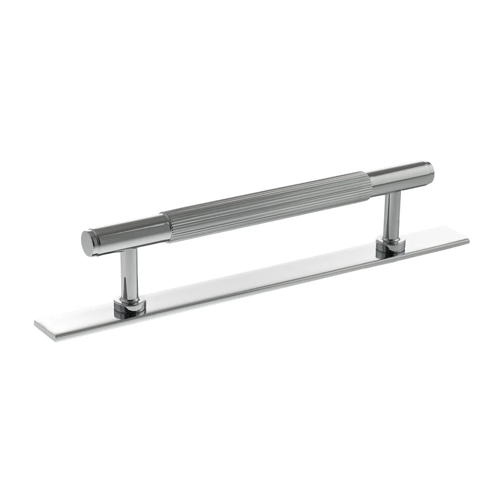 Millhouse Brass Polished Chrome 128mm Battersea Linear T-Bar Cabinet Pull Handle on Backplate  |  MHCLB17128PC