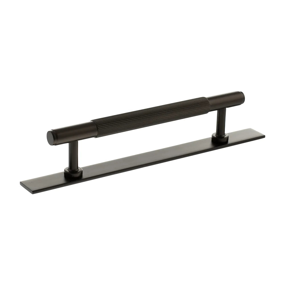 Millhouse Brass Urban Dark Bronze 128mm Battersea Linear T-Bar Cabinet Pull Handle on Backplate  |  MHCLB17128UDB