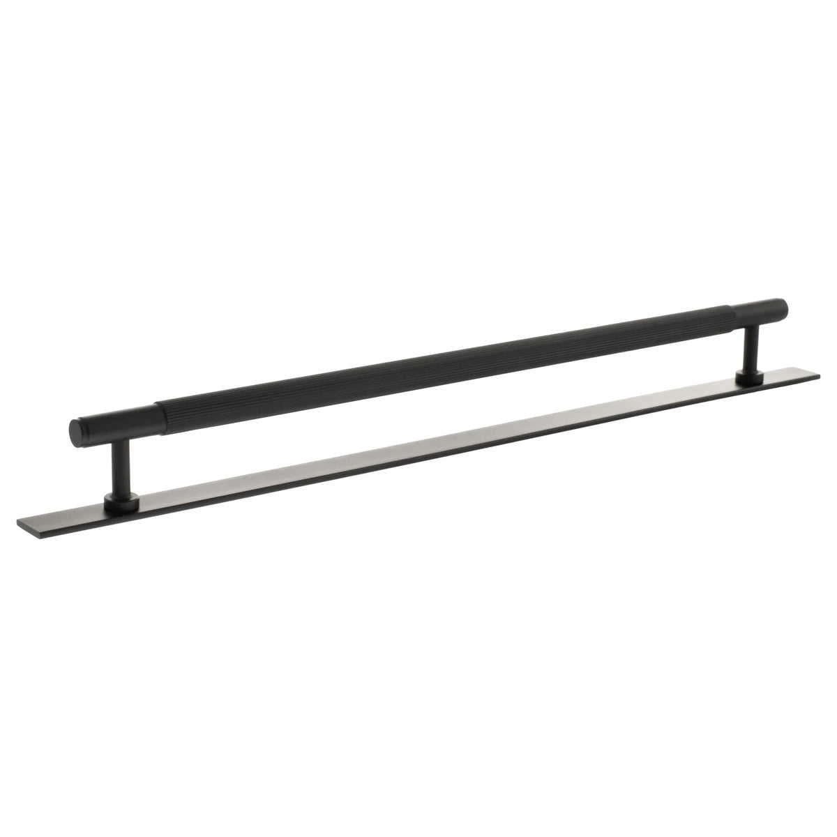 Millhouse Brass Matt Black 320mm Battersea Linear T-Bar Cabinet Pull Handle on Backplate  |  MHCLB17320MB