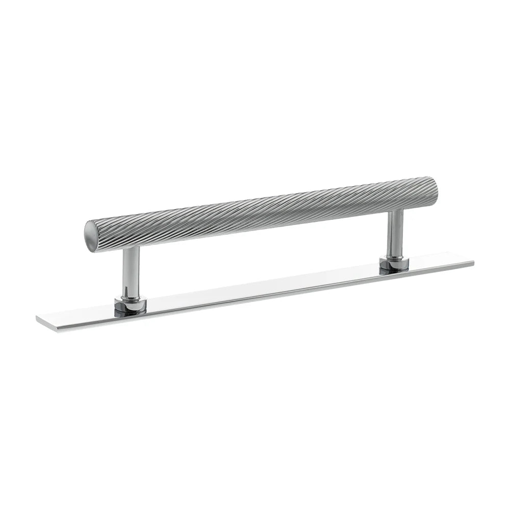 Millhouse Brass Polished Chrome 128mm Paddington Spiral T-Bar Cabinet Pull Handle on Backplate  |  MHCSB17128PC