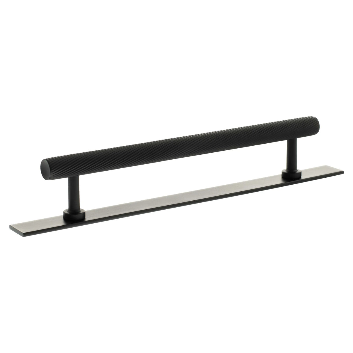 Millhouse Brass Matt Black 160mm Paddington Spiral T-Bar Cabinet Pull Handle on Backplate  |  MHCSB17160MB