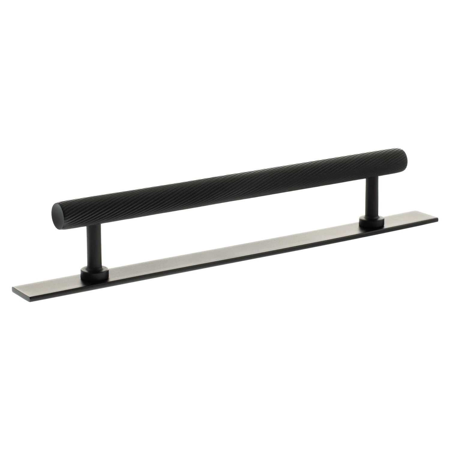 Millhouse Brass Matt Black 160mm Paddington Spiral T-Bar Cabinet Pull Handle on Backplate  |  MHCSB17160MB