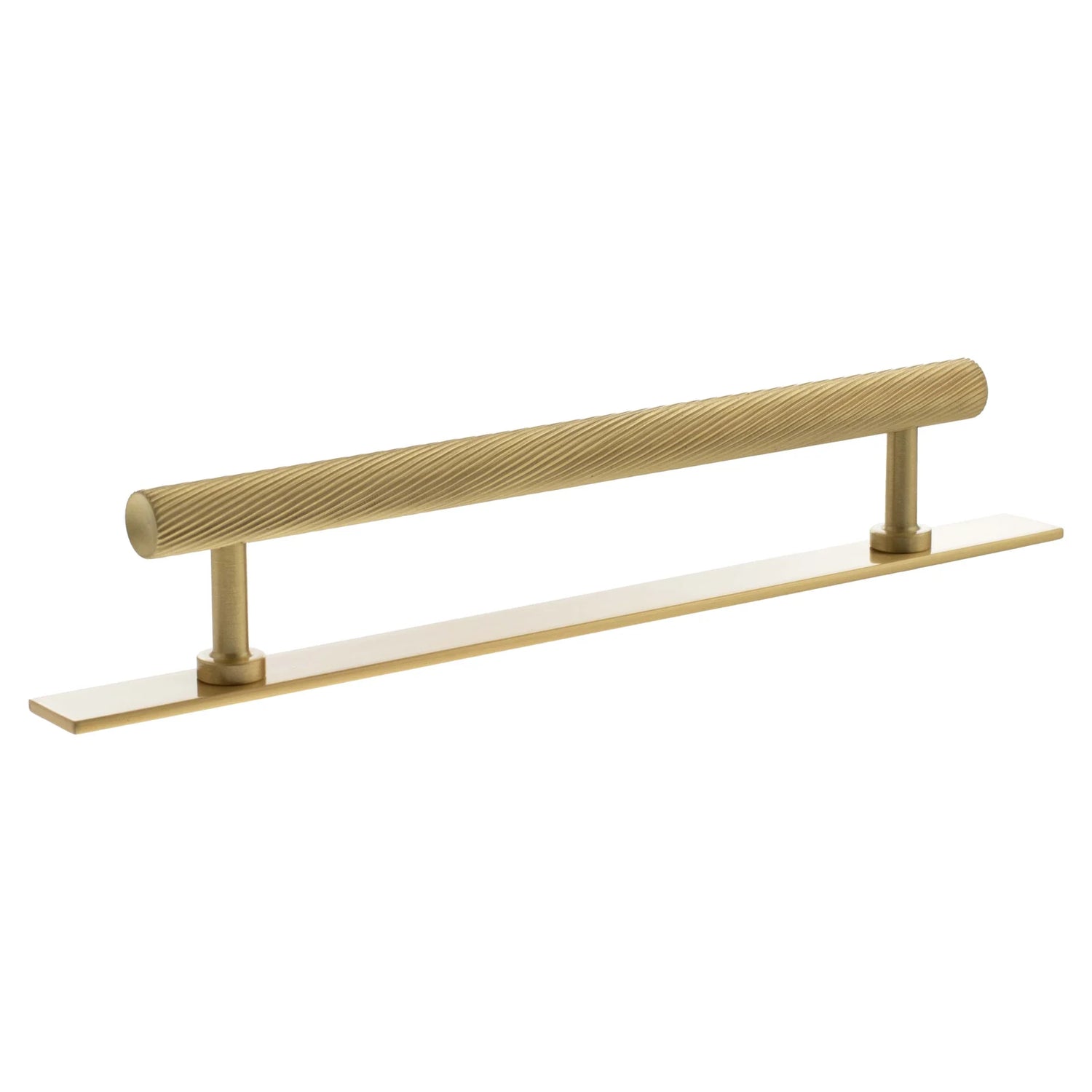 Millhouse Brass Satin Brass 160mm Paddington Spiral T-Bar Cabinet Pull Handle on Backplate  |  MHCSB17160SB