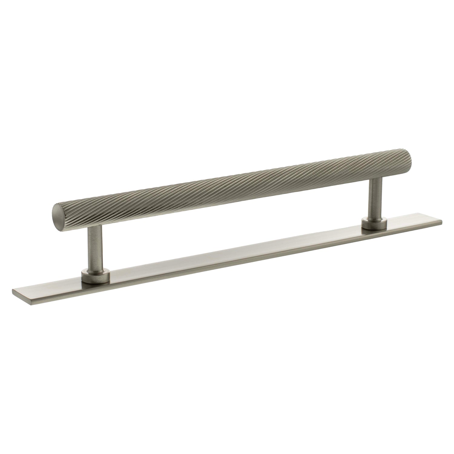 Millhouse Brass Satin Nickel 160mm Paddington Spiral T-Bar Cabinet Pull Handle on Backplate  |  MHCSB17160SN