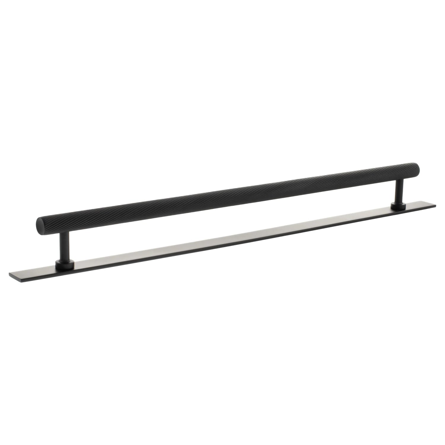 Millhouse Brass Matt Black 320mm Paddington Spiral T-Bar Cabinet Pull Handle on Backplate  |  MHCSB17320MB