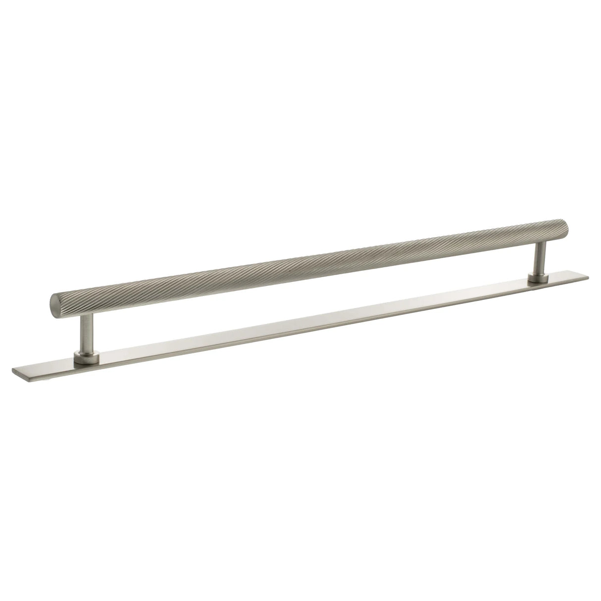 Millhouse Brass Satin Nickel 320mm Paddington Spiral T-Bar Cabinet Pull Handle on Backplate  |  MHCSB17320SN