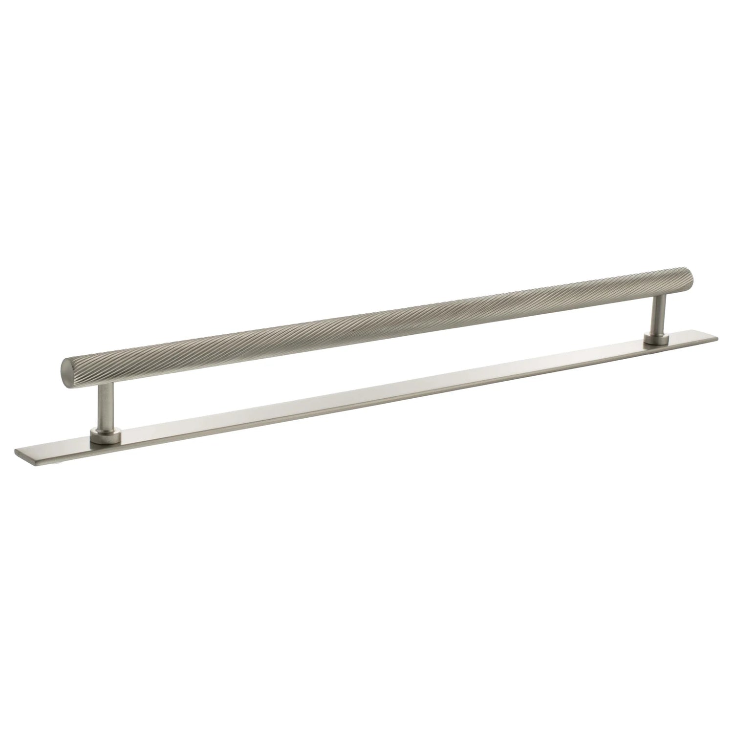 Millhouse Brass Satin Nickel 320mm Paddington Spiral T-Bar Cabinet Pull Handle on Backplate  |  MHCSB17320SN