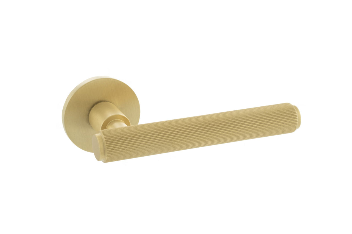Set Millhouse Satin Brass  Stephenson Linear Lever on 5mm rose | MHSR250SB