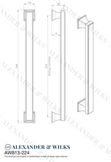 A&W Satin Brass PVD Jesper Square Cupboard Pull Handle c/c 224mm AW813-224-SBPVD