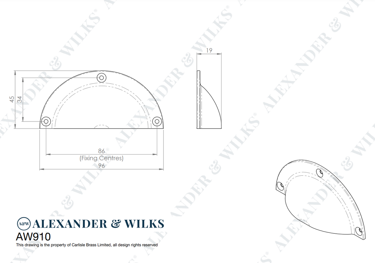 Alexander and Wilks Satin Chrome 97mm Raoul Cup Handle | AW910SC