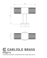 Satin Brass 50mm Lines T-Bar Knob | FTD711SB