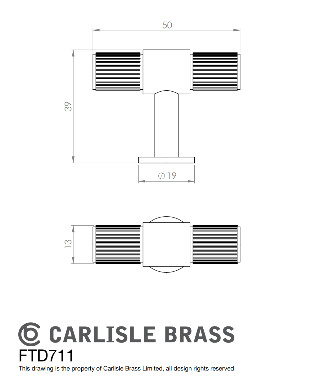 Satin Nickel 50mm Lines T-Bar Knob | FTD711SN