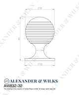 Alexander and Wilks Satin Brass PVD 32mm Caesar Cupboard Knob on Round Rose | AW832-32-SBPVD