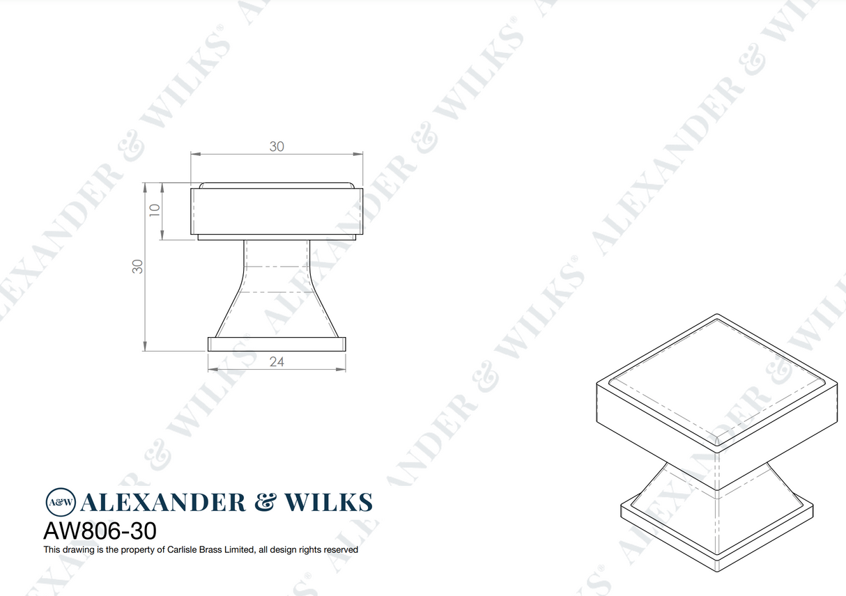Alexander and Wilks Antique Brass Jesper Square Cupboard Knob