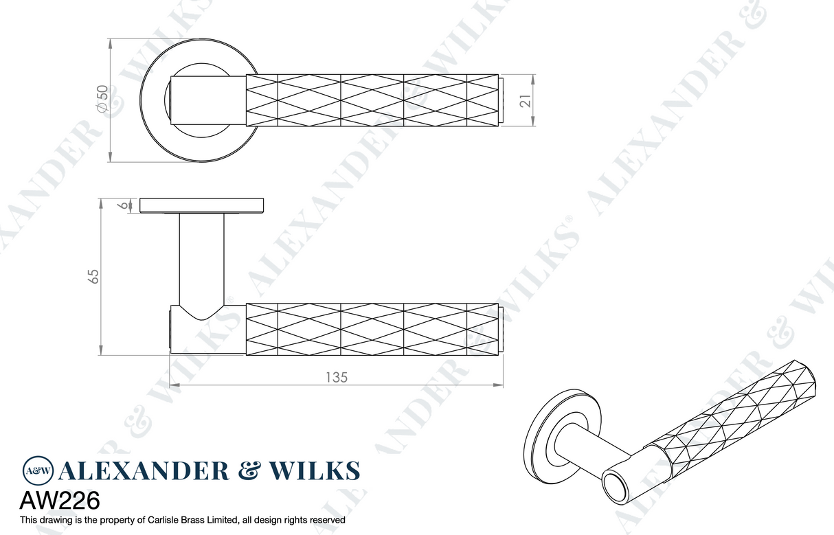 Alexander & Wilks Antique Brass Spitfire Lever Diamond Cut on rose | AW226AB